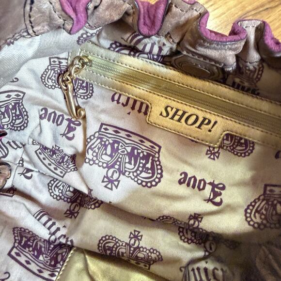 Vintage Juicy Couture Leather Purple Velour Hobo Bag With Tartar Pom Poms